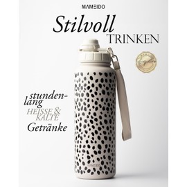 MAMEIDO Thermos Flask with Straw, 1.2 L, Leak-Proof Drinking Bottle, Stainless Steel Insulated, Water Bottle BPA-Free with Carry Strap, Water Bottle Sport (Almond Flakes, 1200 ml)