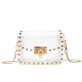 Clear Crossbody Purse Bag for Women Stadium Approved with Studded Rivet, Clear PVC Handbag for Concert & Game Day