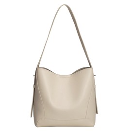 Women's Trendy Tote Bag Vegan Leather Shoulder Crossbody Purse Large Bucket Handbag Soft Top Handle Satchel, Beige