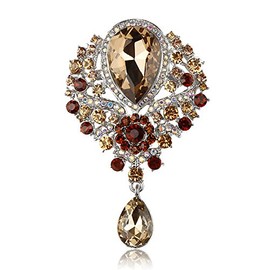 Reizteko Wedding Bridal Big Crystal Rhinestone Bouquet Brooch Pin for Women (Coffee)