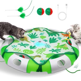 BENTOPAL Automatic Interactive Cat Toy with Moving Feather & Chirping Sound Motion Activated Track Toys for Indoor Cats,USB Rechargeable, Extre 2 Cat Bell