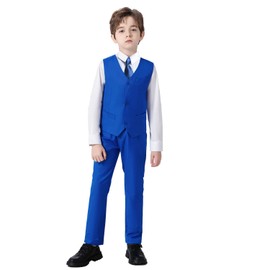 Mosedou Traje formal para niños, chaleco y pantalón para boda, Azul Real, 12 Años