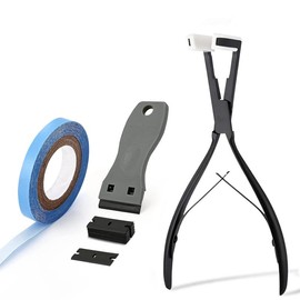 Hair Extensions Tools Kit Tape in Hair Extensions Pliers Flat Surface Hair Sealing Pliers with Double-Sided Hair Extension Replacement Tape Lace Front Wig Adhesive Tape Roll Tape Scraper Tool - Colour: 1/3" x 3 yds with Black Plier
