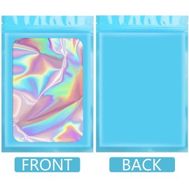 Artcut 100 PCS Smell Proof Mylar Bags Holographic Packaging Bags, Resealable Odor Proof Bag(Blue, 3 * 4.7inch)