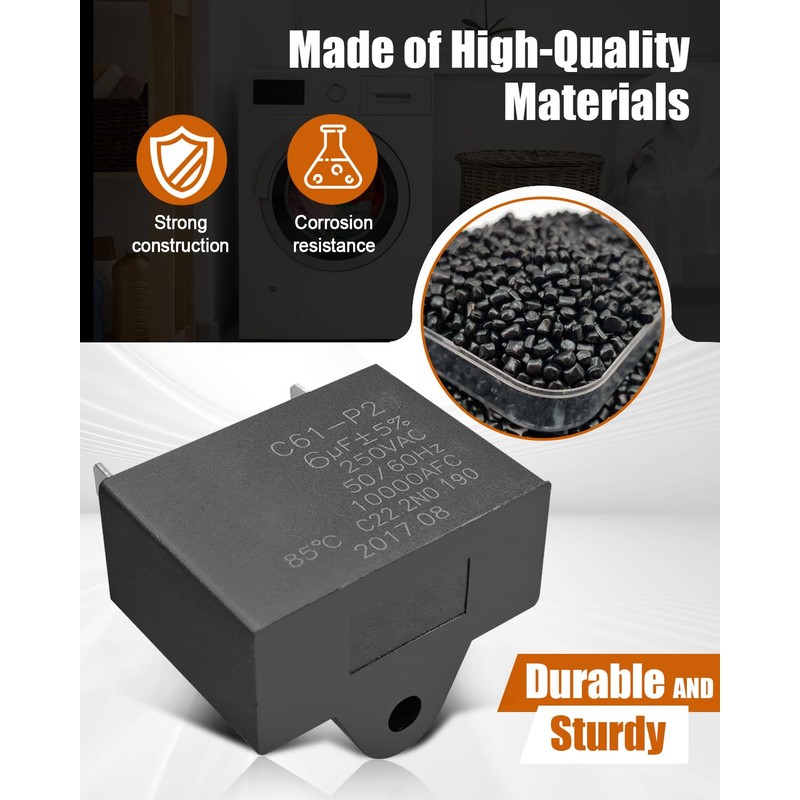 Universal Capacitor Replace C61-P2 6uF 250VAC 50/60Hz 10000AFC C22.2NO.190 85