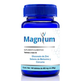 Selenio de Metionina, Gluconato de Zinc, Curcuma 140 Tabletas Magnium