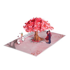 Valentines Card Pop Up | 3D Anniversary Mothers Day Birthday Thank You Card (Size 15x20 cm - Romantic Couple Heart Tree)