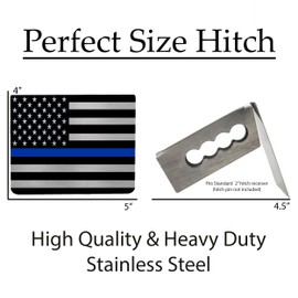 The Thin Blue Line USA Flag Trailer Hitch Cover Plug Heavy Duty Stainless Steel Police Officer Law Enforcement Gift 2 Inch Standard