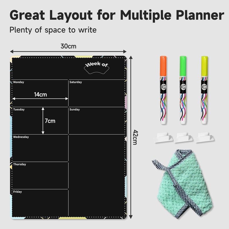 CUHIOY Weekly Meal Planner Blackboard for Fridge, 42x30 cm Magnetic