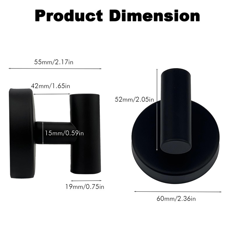 BIRDDIE Suction Cup Shower Towel Hooks, Wall Mount Robe Holder,