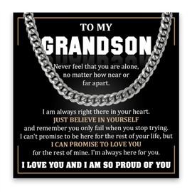 To My Grandson Necklaces, To My Grandson Necklace From Grandma For Christmas, Grandson Cuban Necklace Graduation Gifts, Birthday Necklace For Grandson, Men Necklaces Gifts For Grandson