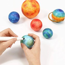 hesmartly 50 Pack Craft Foam Balls,White Polystyrene Smooth Round Balls, 5 Sizes Foam Balls and 2 Pieces Painting Brushes for DIY Projects Arts and Crafts Supplies