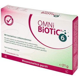 OMNi BiOTiC 6 | Sachet | 7 Servings (21g) | 6 Bacterial Strains | 6 Billion Germs per Daily Dose | Powder | With Inulin | Vegan | Gluten Free | Lactose Free | For Daily Use