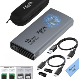 pibox India NVME M2 Enclosure Fan, NVMe SSD Enclosure - USB 3.2 10Gbps, Tool-Free M.2 NVMe Case, PCI-E NVMe Reader, USB-C, Supports M & B&M Keys, 2230/2242/2260/2280 SSDs Powerful -RTL9210