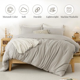 MILDLY Super Soft Duvet Cover - 100% Washed Microfiber Linen Grey Comforter Cover Set 3 Pieces with Zipper Closure & Corner Ties (No Comforter)