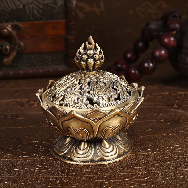 Charcoal Incense Burner Zinc Alloy Vintage Lotus Shape Charcoal Incense