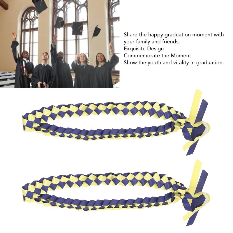 2Pcs Ribbon Leis Double Braided Necklace Graduation Congrats Accessory for