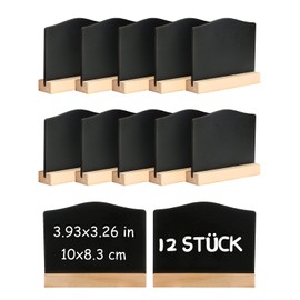 DONQL Pack of 12 Mini Chalkboard with Stand, Small Blackboard Wooden Signs for Labelling, Mini Board Set, Place Cards, Price Tags, Place Cards, Chalkboard Stand for Wedding, Birthday etc. (Wavy)