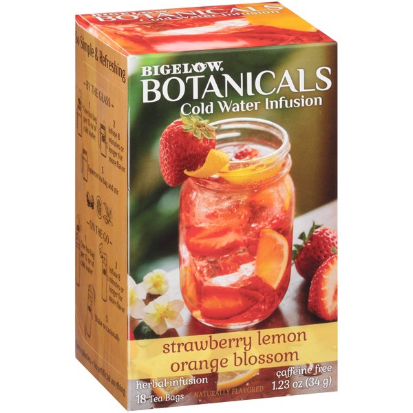 Bigelow Botanicals Cold Water Infusion Strawberry Lemon Orange Blossom, Herbal, Caffeine Free, 18 Count (Pack of 6), 108 Total Tea Bags