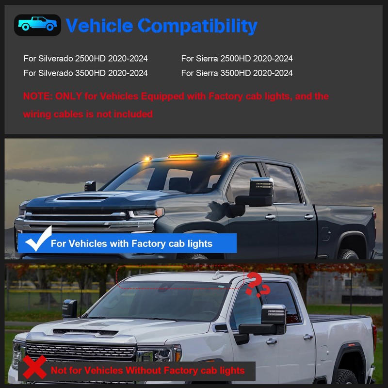 SHINEFIT Smoked LED Cab Lights Replacement for 2020-2025 Silverado Sierra
