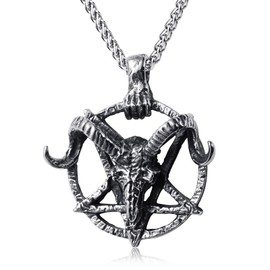 KIRTIJW Satanic Necklace Goat Head Inverted Pentagram Pendant Necklace Jewelry for Men 60cm