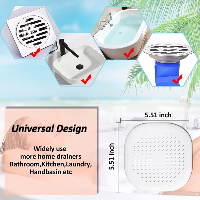 Hair Drain Catcher,Square Drain Cover for Shower Silicone Hair Stopper