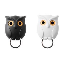 Finyoffiy Pack of 2 Winking Owl Hooks Creative Cute Wink Hooks Wall Decorations Punch-Free Wall Hooks for Hanging Towels, Hats, Coats, Bags, Belts (White + Black)