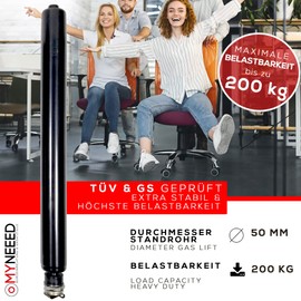 MYNEEED Gas Lift Office Chair Replacement Parts Compact – Replacement Gas Spring up to 200 kg for Swivel Chair Executive Chair – Continuously Height Adjustable – TÜV & GS Tested, Gas Spring Length: