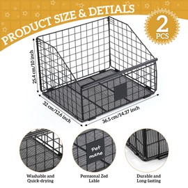 Kritkin Set of 2 Dog Toy Basket Metal Black Dog Toy Box Bin Storage Organizer for Pet Puppy Cat Living Room Area(14.4 x 12.6 x 10 Inches)