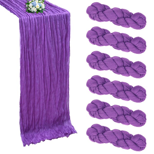 RestfulGlow 6 Pack Purple Cheesecloth Table Runner 10FT Boho Cheese