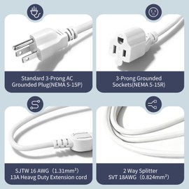 3 Prong Outlet Splitter Extension Cord,1-to-3 Indoor Outdoor Extension Cord