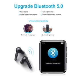 32GB MP3 Player, MP3 Player with Bluetooth 5.0, Portable Music Player with FM Radio, Line-in Voice Recording,Full Touchscreen, Support up to 128GB