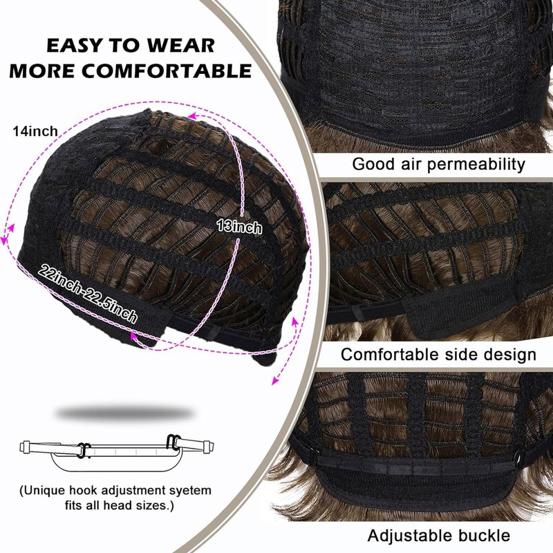 Dsimeig Lange gewellte rote schwarze Perücken für Frauen Synthetische Seitenteil