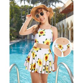 Arshiner Girls' 3-Piece Swimsuits Bikini Top Swimwear Yellow Floral Beach Bathing Set Size 6t 7t