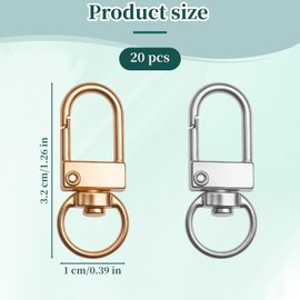 Pack of 20 1.26 x 0.39 Inch Rotating Carabiner Hooks for Key Chains, Metal Lobster Clasp for Making Key Chains, Rotating Lanyards, Bag Key Ring