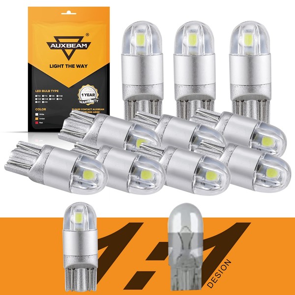 Auxbeam 194 LED Bulbs White, Super Bright 168 T10 W5W 2825 LED Light Bulbs 6000K 3030 Chips LED Replacement Bulbs for License Plate lights, Dome Map Light, Courtesy Light Bulbs 10 Pack