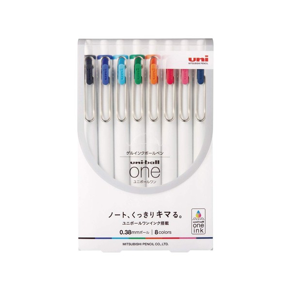 Uni Uni-Ball One, Gel Ink 0.38mm Ballpoint Pen, 8 Colors Set (UMNS388C)