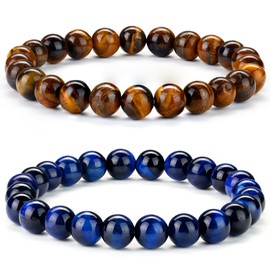 Chriscoco Mens Bracelets 8MM Beaded Bracelets for Men Women Stretch Beads Bracelet Tigers Eye Bracelet Lava Rock Stone Bracelets Matching Bracelets for Couples Natural Stone Beaded Bracelets