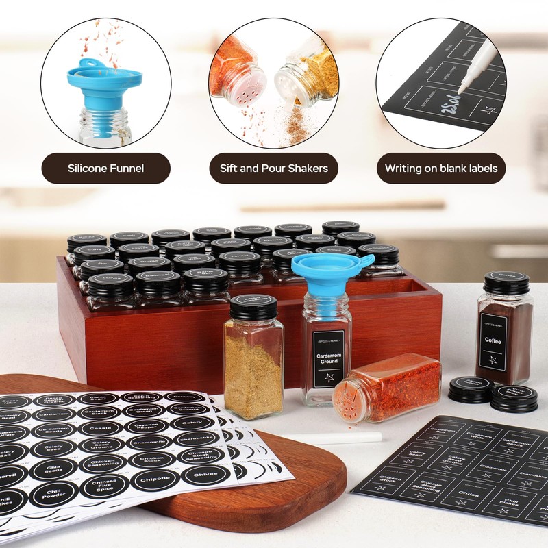 Bamboo Spice Rack Organizer with 28 Spice Jars, 780 Labels,
