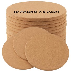 MAHIONG 12 Pack Cork Trivet Round, Thick Cork Coaster Set Kitchen Heat Hot Pads Holder Heat Resistant Corkboard Placemat for Hot Pots, Pans, Kettles, Dishes, 7.5 x 0.4 Inch