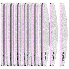 15pcs Professional Nail Files 100/180 Grit, FANDAMEI Premium Nail Boards Double Sided Fingernail Files, Nail Buffer Files Emery Boards for Nails Pet Manicure Tools Files Home & Salon Use, Half-Moon