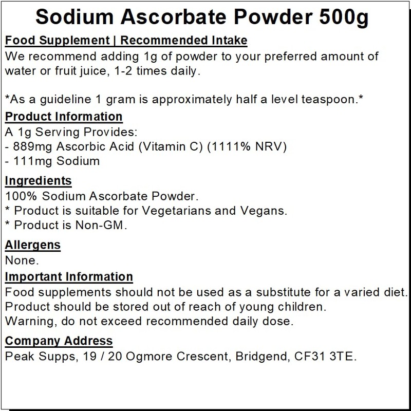 Sodium Ascorbate Powder | Buffered Vitamin C | Vegan |