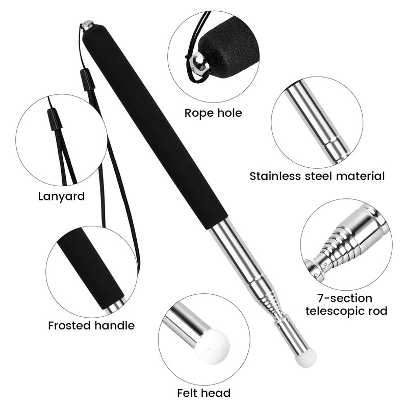 Kioiner Teachers Pointer Stick, Telescopic Teachers Pointer with Hand Lanyard