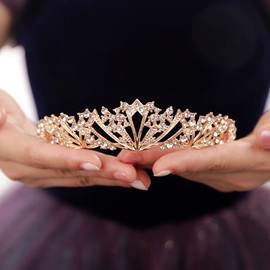 JWICOS Crystal Tiaras and Crowns for Women Wedding Tiara Headpiece for Bride Bridal Headband Hair Accessories Princess Tiara for Birthday Pageant Prom Party (Gold)