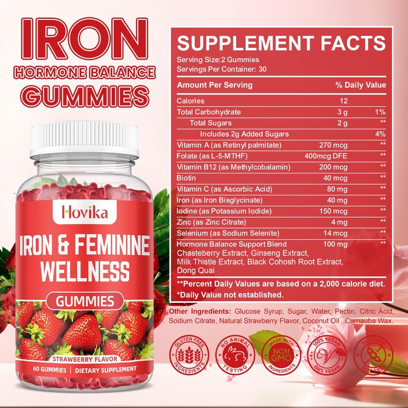 Iron for Women Gummies, 40mg Iron Supplement Anemia with multivitamin