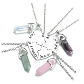 PESOENTH BFF Best Friend Necklace for 4- Healing Crystal Friendship Necklaces BFF Gifts Women Matching Heart Best Friends Forever and Ever Pendant Necklaces Set