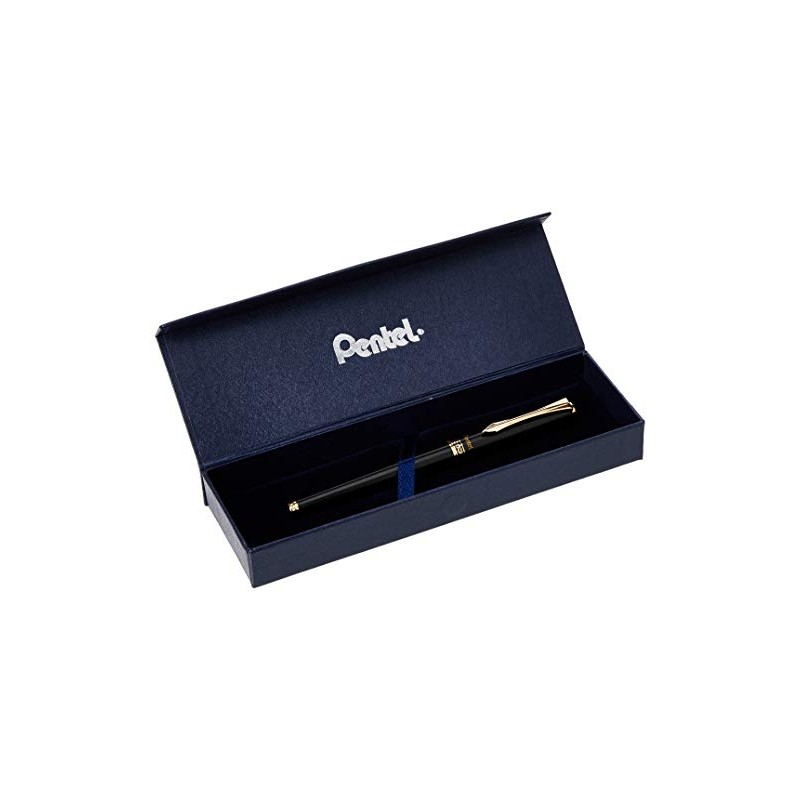 Pentel Sterling Fountain Pen Obsidian Barrel with Gift Box, Black