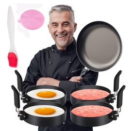 MSDADA Egg Ring, 4 Pcs Stainless Steel Non-Stick Round Egg Cooking Rings, Household Kitchen Cooking Tool for Fried Egg McMuffin Sandwiches or Shaping Eggs, Egg Maker Molds 3.5 Inch, Black