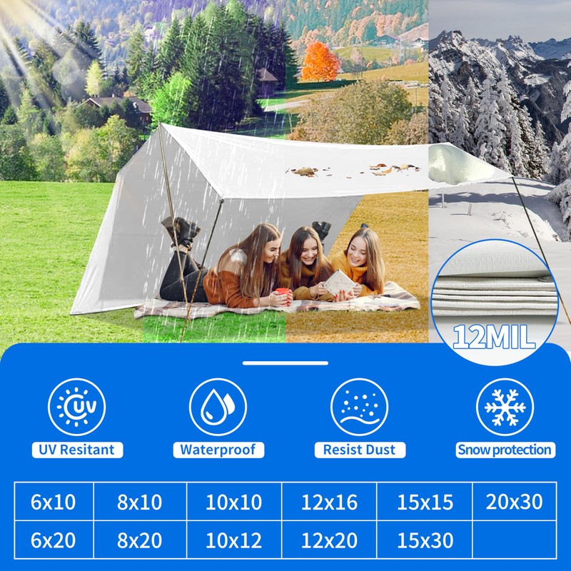 Tarp 8x20 ft Heavy Duty 12mil 100% Waterproof High Durability