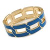 Royal Blue Enamel Link Oval Hinged Bangle Bracelet In Gold